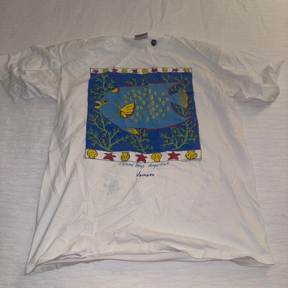 Oneita Other - Vintage 90s Island Boyz Angel Fish Jamaica T Shirt Mens XL White Graphic